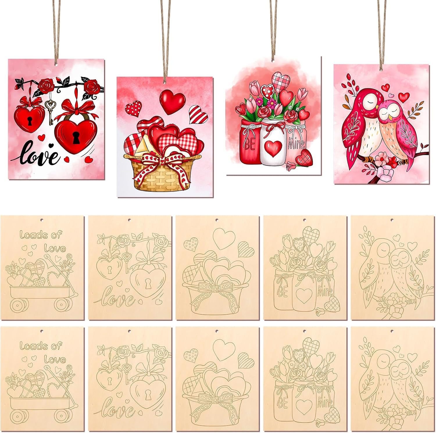 Style Saint Valentin 10 pièces + corde de chanvre