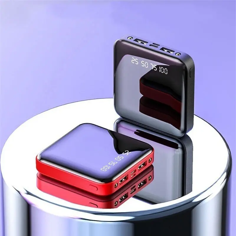 Mini powerbank 20000mah, mini carregador portátil espelhado tela, com luz led, bateria externa para iphone 13, presente