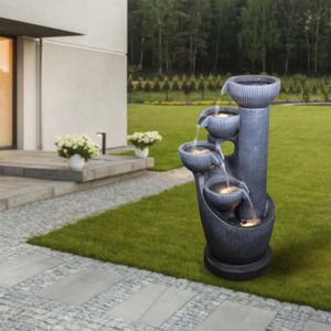 噴水38.9インチのティアードレジンデスクトップ噴水-家庭やオフィス用の心地よいリラックスしたウォーターサウンドウォーターファウンテン