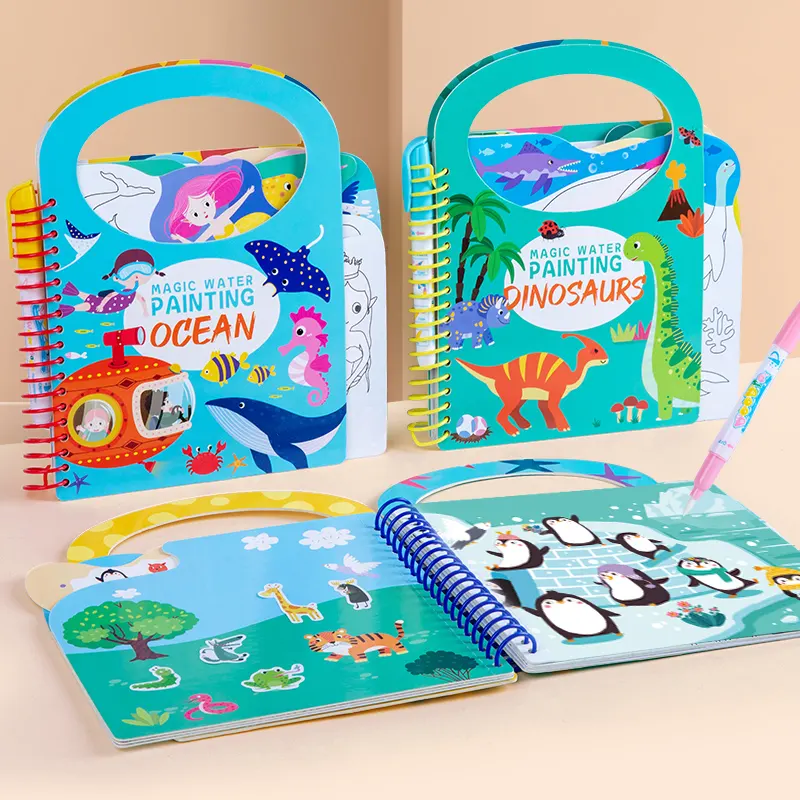 Libro da disegno personalizzato riutilizzabile per bambini giocattoli educativi per l'apprendimento dei bambini libro di pittura con disegno ad acqua magica del fumetto