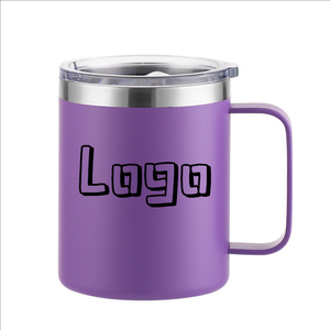 12oz Custom Double Wall Camping Stainless Steel BPA Free Powder Coated Insulated Coffee Travel Mug With Handle - Product Image 3