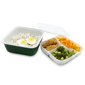 工場でのカスタマイズ電子レンジ対応プラスチック製使い捨て四角い食品持ち帰り用ティフィンボックス3コンパートメント付き - Product Image 2