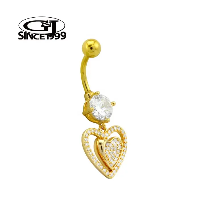 Belly Piercing Beautiful Alluring 1 part CZ 1 Heart with Multiple CZ stones 316L Surgical Steel GNJ MANUFACTURING Body Jewelry