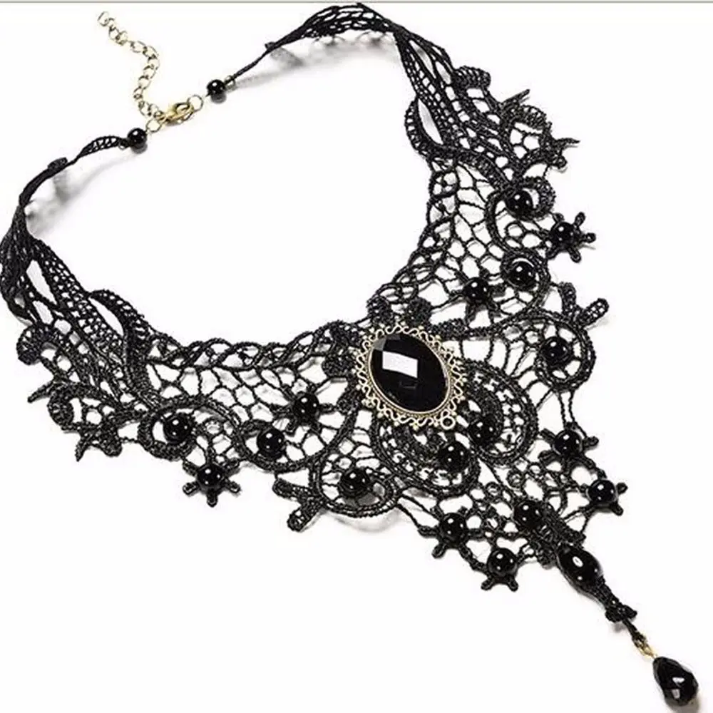 Collier ras du cou pour femme, perle en dentelle noire, Style Steampunk victorien gothique, idée cadeau, 1 pièce, vente en gros, 2019