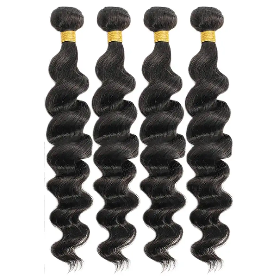 सस्ते Wholesailer 9A ग्रेड प्राकृतिक काले रंग ब्राजील असंसाधित कुंवारी मानव बाल ढीला गहरी लहर बंडलों के लिए महिलाओं