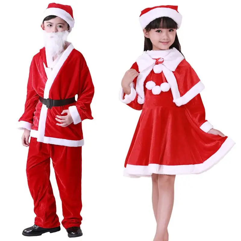 Costume di natale per bambini ragazze vestito rosso ragazzo panno di babbo natale set di costumi di babbo natale per bambini