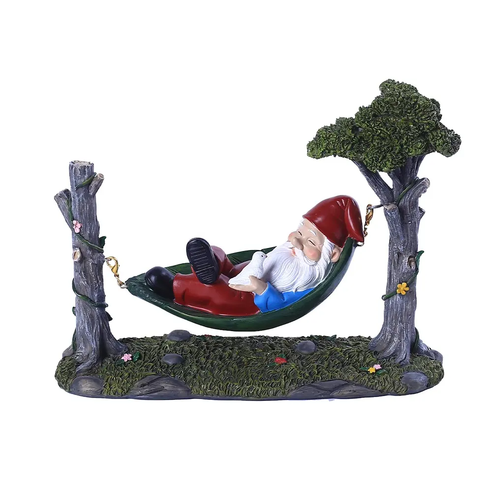 7.1 pouces Hamac Gnome Statue Résine Gnome Sculpture Décoration Sommeil Hamac Gnome Figurine Jardin Cadeau