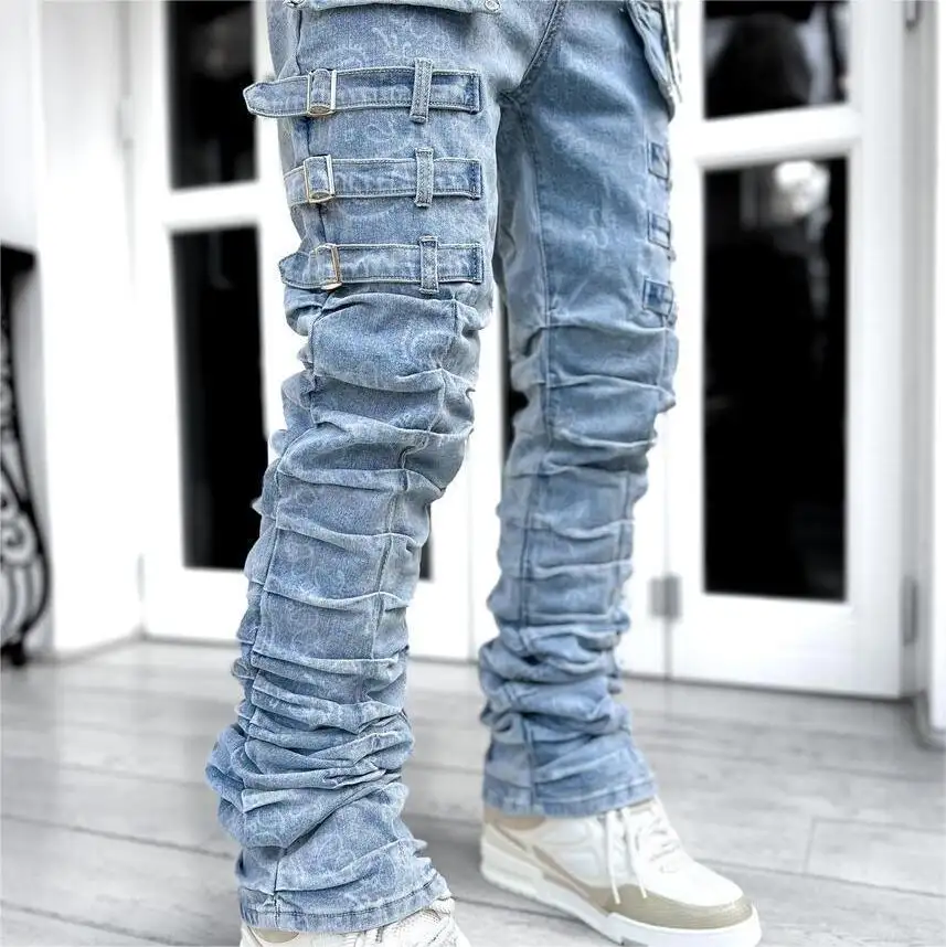 Jeans hommes masculinos personalizados Calças de moletom flare pintadas Homens jeans vintage Jeans empilhados Flare Stacked Denim