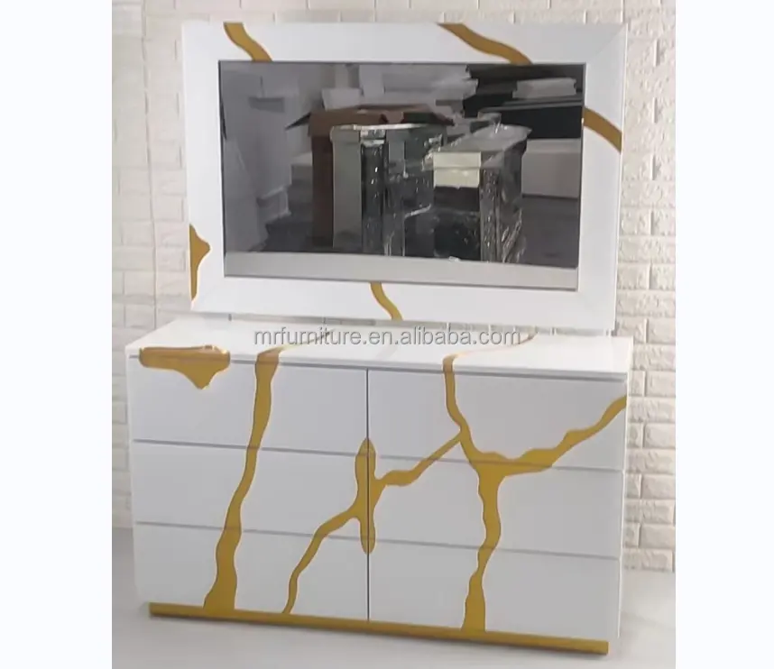 Nuovo arrivo mobili a specchio di lusso Color Block oro bianco armadio a specchio per la casa Hotel