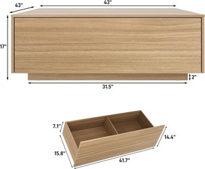 Wholesale Large Rectangle Oak Extendable <strong>Square</strong> Coffee <strong>Table</strong> with 2 Drawers Rectangle Center <strong>Table</strong> for Home Furniture - Product Image 5