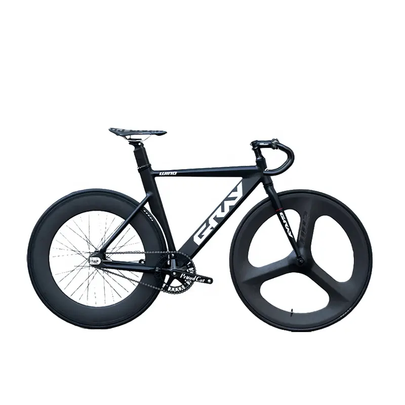 Màu Xám 700C cố định bánh xe đạp tốc độ duy nhất đường xe đạp nhôm hợp kim xe đạp với sợi carbon 3 nan hoa wheelset