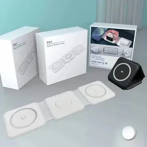 15W 3 in1磁気ワイヤレス充電器電話誘導iPhone用高速充電スタンド151413最大イヤホンApplewatch磁気