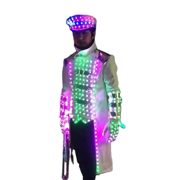 HA CONDOTTO LA Luce Abbigliamento up Costumi Luminosi Glowing LED Si Adatta Alle Vestiti Colorati Mostra Captain Ha Condotto La danza costumi di Scena vestito Luminoso