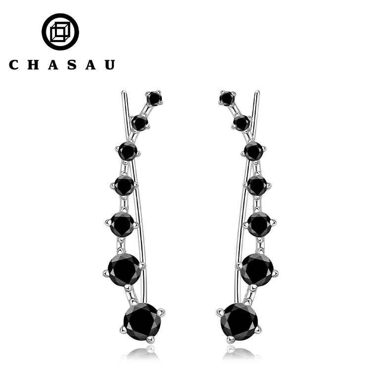 Entrega rápida diseño original redondo negro 4,5mm moissanita 925 plata esterlina único trepador pendientes para mujer