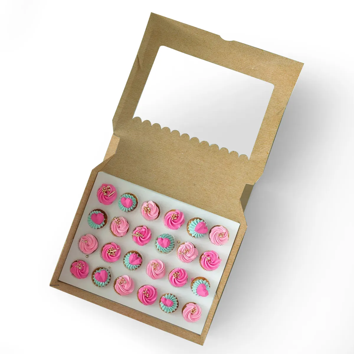 カスタムスクエアカップケーキ紙箱リサイクル茶色クラフト紙カップケーキ包装用24穴カップケーキボックス