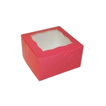 Scalloped windows 4 cupcake Box 분홍색 7 "x 7" x 4 "를 가진 최상 음식 안전한 컵케이크 상자