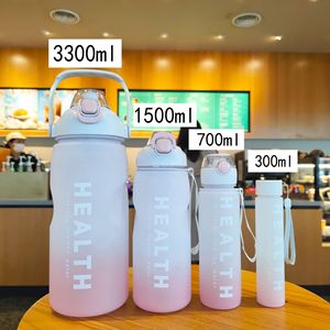 ขวดน้ำพลาสติกความจุขนาดใหญ่3.3L 4 in 1ใหม่2024พร้อมที่บอกเวลาและหลอด - Product Image 4