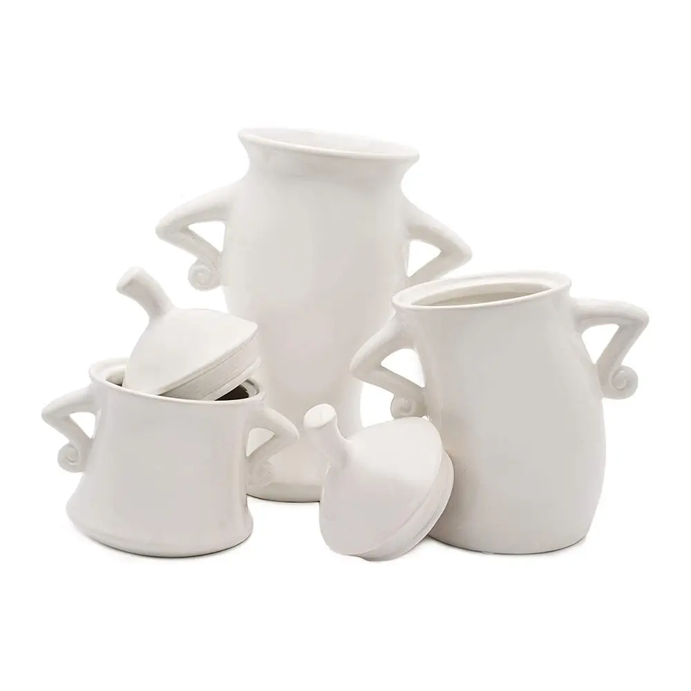 Simpatici vasi alti versatili in argilla ceramica set di 3 vasi bianchi per scatola metallica di zucchero caffè fiore