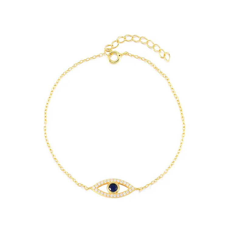 Exquisite Real Gold Plated Sterling Silver Evil Eyes Bracelet S925 Sterling Silver CZ Crystal Devil Eye Bracelet For Party