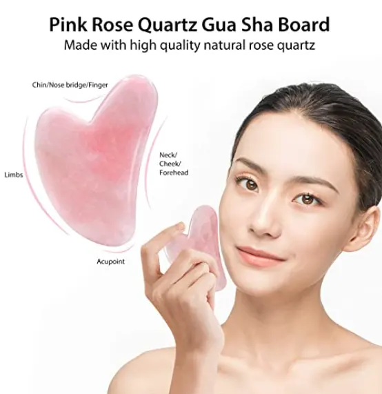 เครื่องมือ Gua Sha รูปหัวใจ,หินธรรมชาติหินสีชมพูกุหลาบควอตซ์หยก Gua Sha สำหรับขูดนวดหน้า