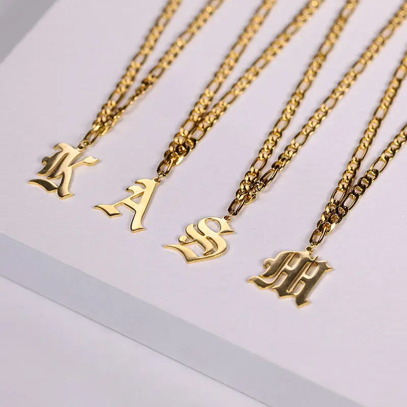 Gold Initial Letter Necklace For Women Stainless Steel A-Z Alphabet Pendant Necklace old english font necklace