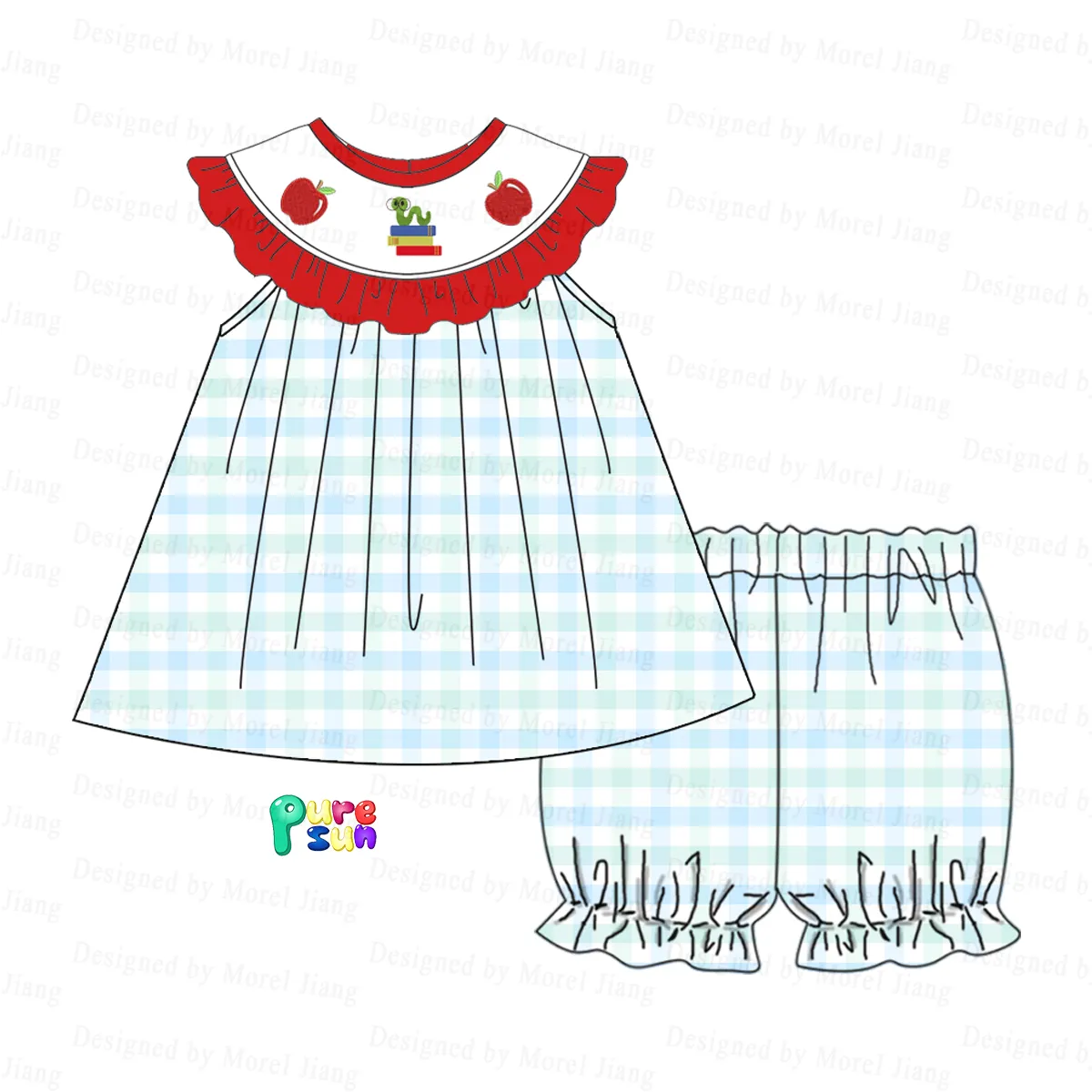 Puresun 2024 novos projetos de volta à escola smocked roupas OEM ODM bebê atacado menina roupas conjuntos