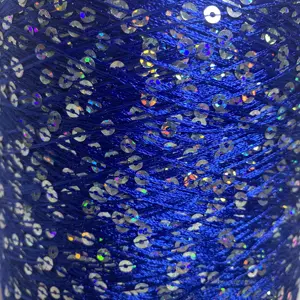 Красивые полиэстер синий блесток пряжа 2021 4.8nm 4 мм с блестками специальные настройки переработанный полиэстер