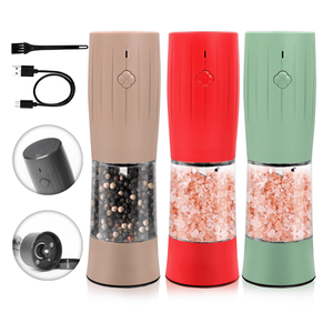 Diseños de botones personalizados Juego de Molinillo Eléctrico de sal y pimienta de plástico Molino de especias 6 niveles Contenedor fácil de rellenar Carga USB - Product Image 1