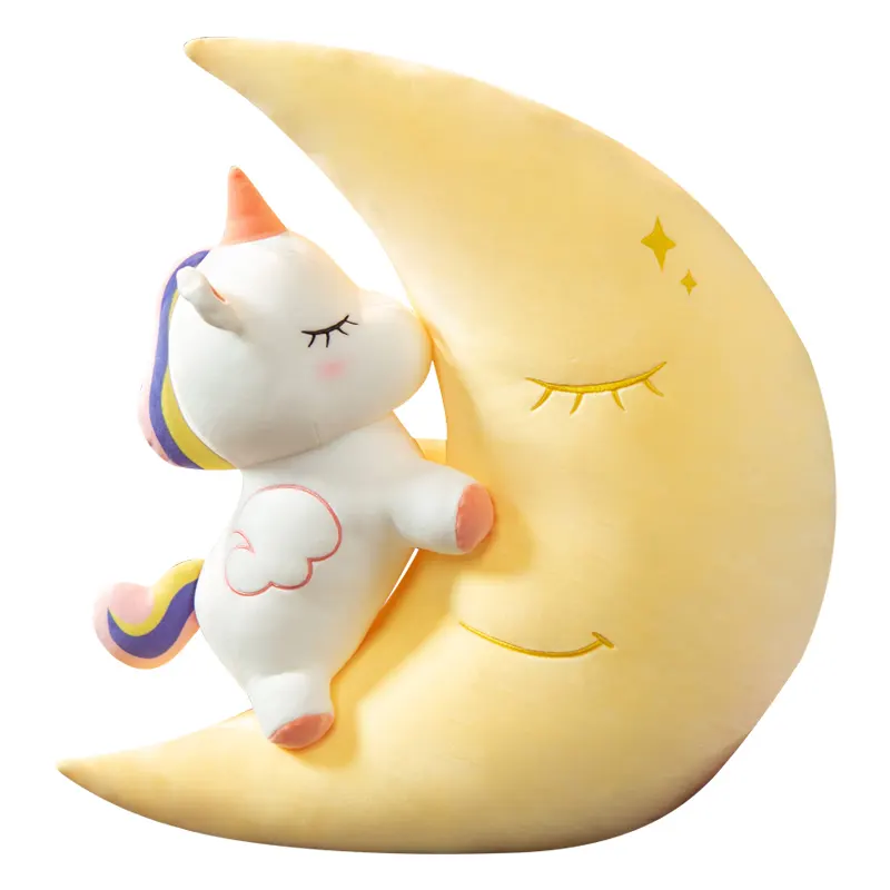 60 cm Holding Moon Soft Stuffed Unicorn Plush Toy Travesseiro Confortável Presente de Aniversário para Crianças Meninas Meninos