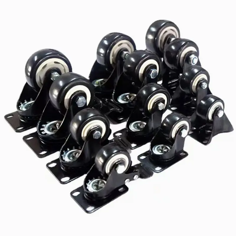 Rueda giratoria pequeña para muebles, rueda de pu negra de 1,5 pulgadas y 2 pulgadas, 40mm