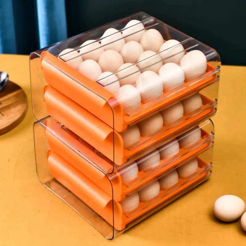 Boîte d'organisation pour réfrigérateur à œufs de cuisine Tiroir de type 2 étages en plastique Support de stockage à froid pour œufs de réfrigérateur Organisateur de stockage d'œufs