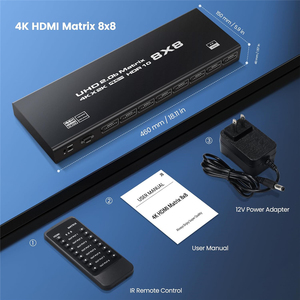 <strong>HDMI</strong> <strong>Matrix</strong> Switch 8x8 4K@60Hz 4K HDMI2.0 Video <strong>Matrix</strong> <strong>8</strong> in <strong>8</strong> Out Seamless <strong>Switcher</strong> Splitter Support HDCP2.2 HDR10 RS232 EDID