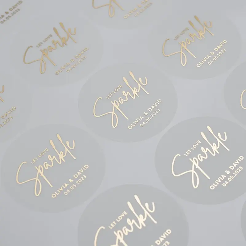 Custom Printed Waterproof Clear Matte Thank You Logo Adhesive Label Gold Foil Sticker Printing Embossing