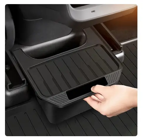 Für Tesla Model Y Aufbewahrung sbox für die hintere Mittel konsole TPE Organizer Box mit Abdeckung Mülleimer unter dem Sitz Autozubehör