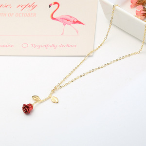 Europe the United States New Creative <strong>Red</strong> Rose Pendant Necklace Trendy Link <strong>Chain</strong> for Children Alloy Butterfly Shape for Gift
