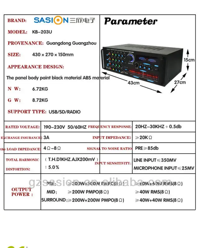 KB-203U усилитель audio Pro/DJ ampwith USB/SD/FM радио автомобиль apmlifier dj усилитель ламповый усилитель
