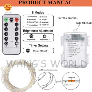 Tira de luces LED con batería para decoración navideña, Control remoto para habitación - Product Image 4