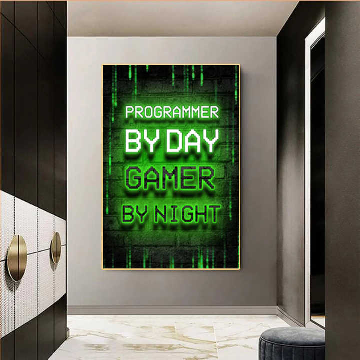 Gamer Programmer Studio Canvas Painting Abstract Wall Art Posters and Prints Hacker Code Pictures Gamer Gift for Boys Room Decor