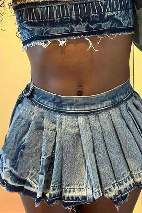 KH23003DG tempérament mince jupe en jean jupe trapèze Vestidos 2023 été femmes navettage mode blanc jupe plissée