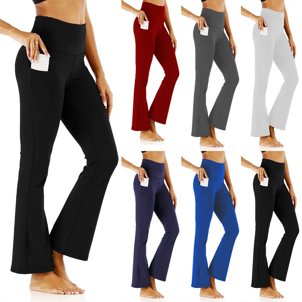 Kadın Yoga alevlendi pantolon bayanlar yüksek bel Slim Fit göbek çan alt pantolon bacaklar uzun Yoga spor Net kırmızı moda gösterir