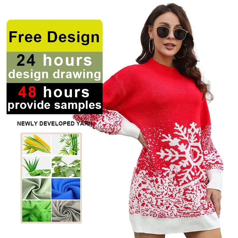 Themed Jacquard Casual Ladies Knitted Sweater Cashmere Sweater Dress Fall/winter 2023 Hot Sale Christmas Natural OEM Service