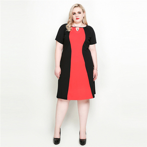 2022 yaz rahat kısa kollu renk engelleme Patchwork kadın artı boyutu 4xl 5xl 6xl 7xl Midi elbiseler