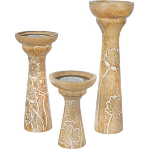 Lotus Vine şamdan sütun mumlar için uygun (beyaz balmumu, 3-piece Set) Mango ahşap şamdan seti masa merkezi için kullanılan D - Product Image 1