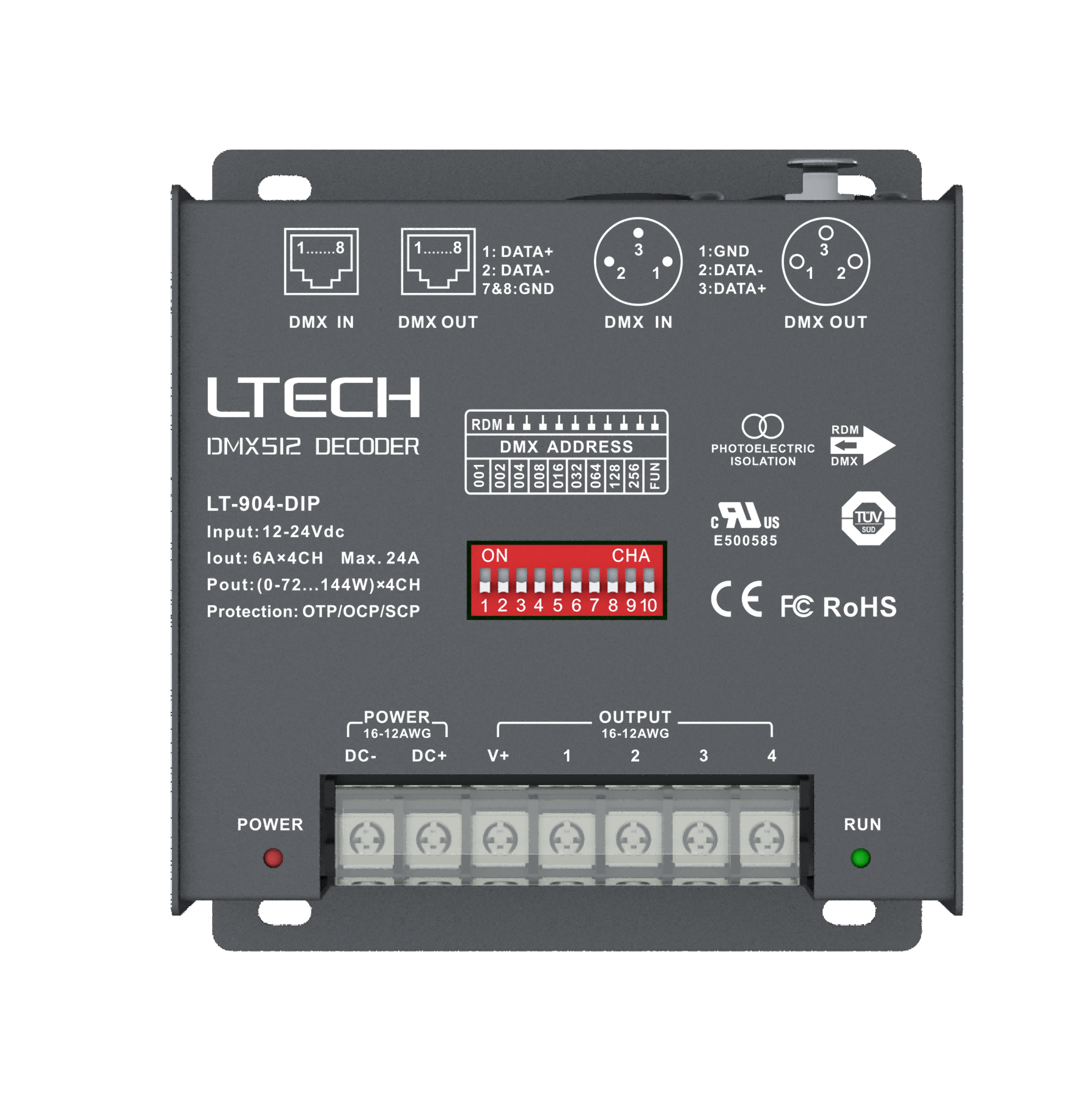 LT-904-DIP/RGBW 6A*4CH Máx. 24A Máx. 576W