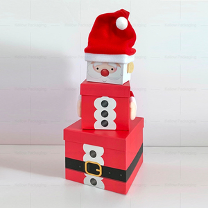 4 disegni scatola di nidificazione regalo di natale Set scatole impilabili stile personaggi di natale con cappello - Product Image 2