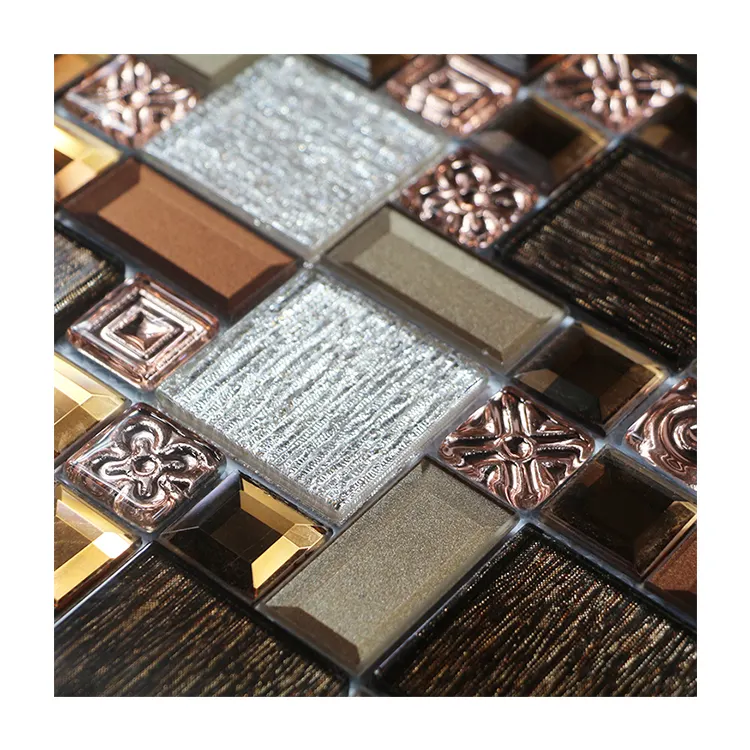 Wholesale Mixed Color Glitter Laminate Electroplated Glass Mosaic Tile Backsplash Kitchen Tiles