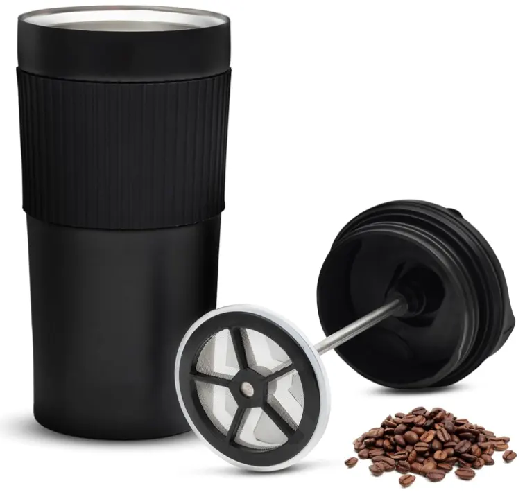 2 em 1 Carro Copo Térmico 15oz Double Wall Vacuum Coffee Maker Portátil Francês Imprensa Café Chá Imprensa Tumbler Travel Mug