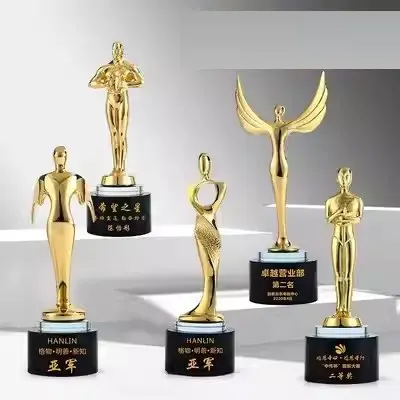 Großhandel kreativ Die Oscar Statuette Metal Crystal Trophy Company Jahrestagung Crystal Crafts Souvenir Crystal Medal