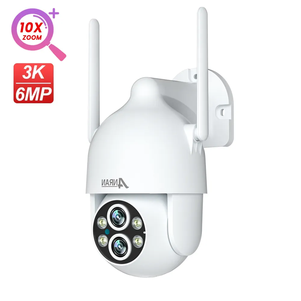 ANRAN kamera IP 6MP 3K WIFI, kamera keamanan luar ruangan 10X perbesaran 4MP PTZ lensa ganda Kamera CCTV pengawasan nirkabel P2P Speed dome