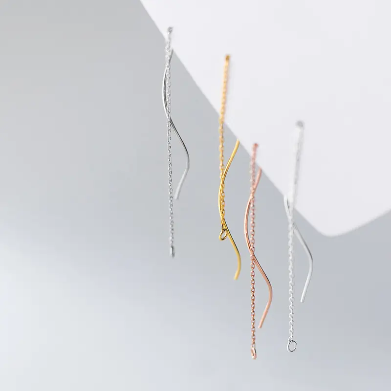 Cadena cruzada de Plata de Ley 925, hilo de onda de alambre para oreja con anillo redondo, accesorios para pendientes